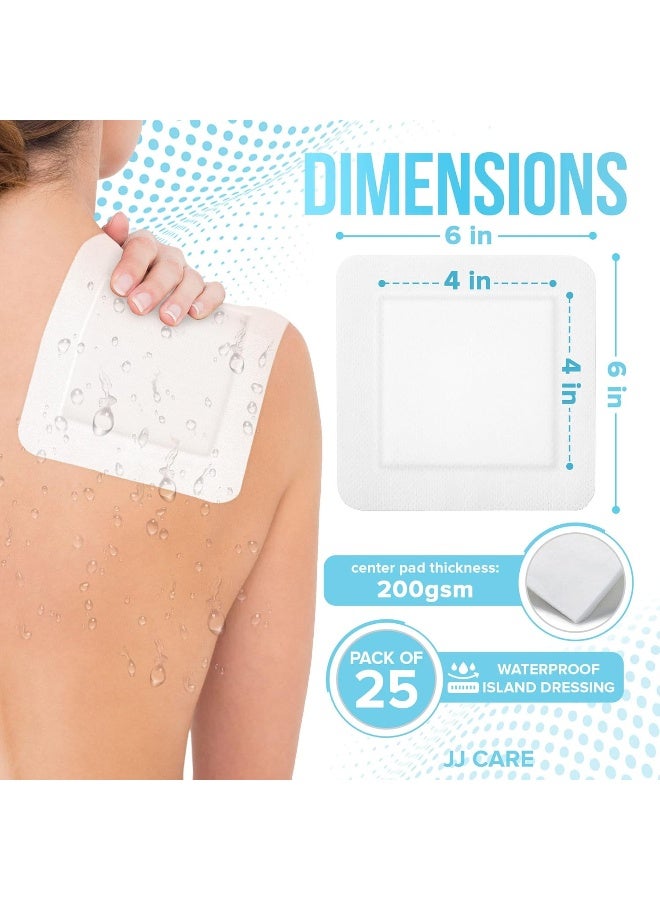 JJ CARE [Pack of 25] Waterproof Adhesive Island Dressing 6” x 6”, Sterile Wound Dressing, Breathable Bordered Gauze Pads, Latex Free Bandages, Individually Wrapped, Central Pad Size 4"x4" - Image 2